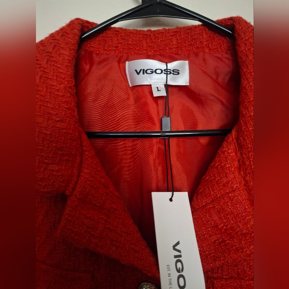 Vigoss NWT Women's Red Tweed Cropped Jacket - Picture 5 of 5